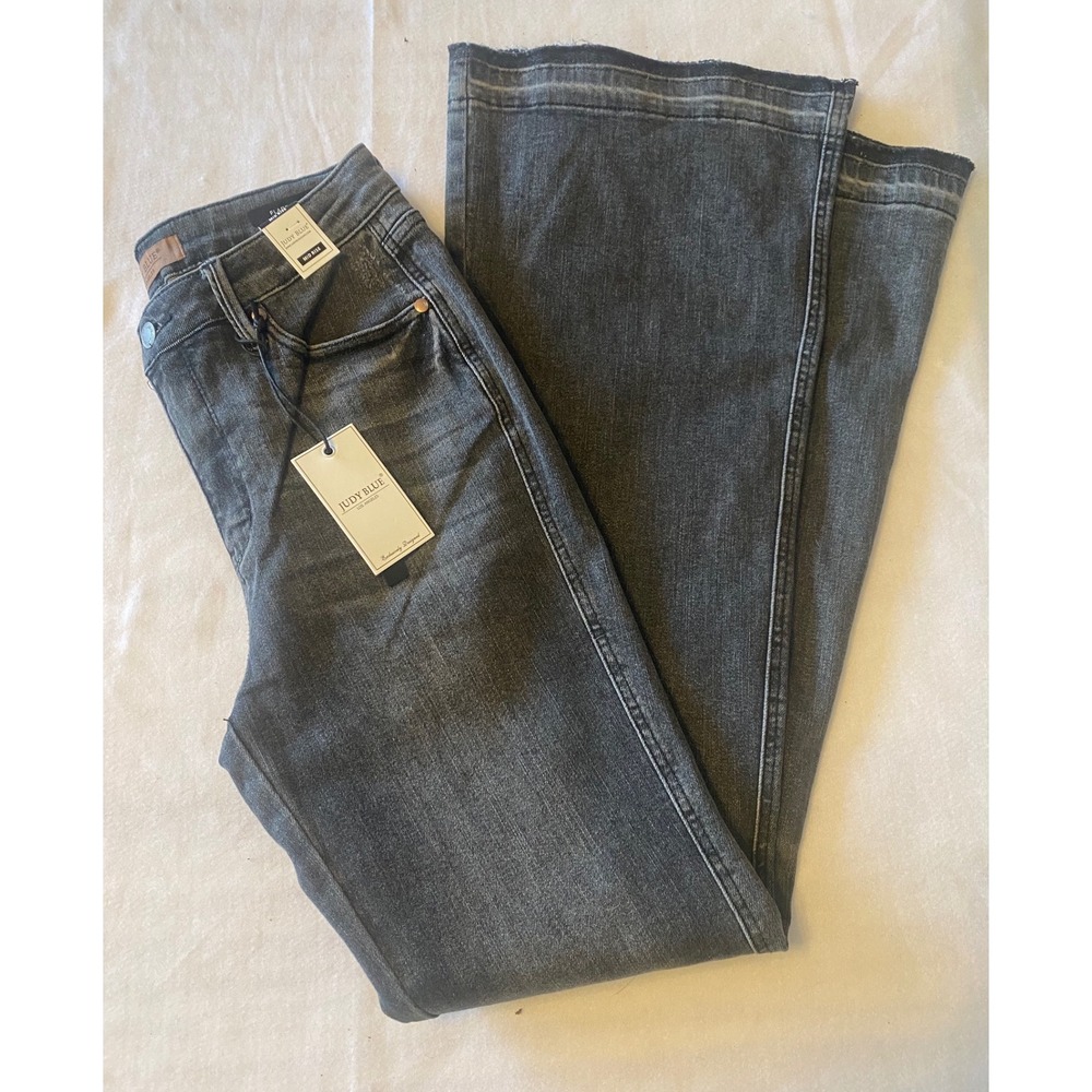 Judy Blue  Women's Size 7/28  Black Gray Flare Jeans Distressed Raw Hem NWT